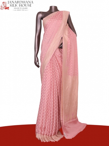 Pure Handloom Zari Butta Banarasi Crepe Silk Saree